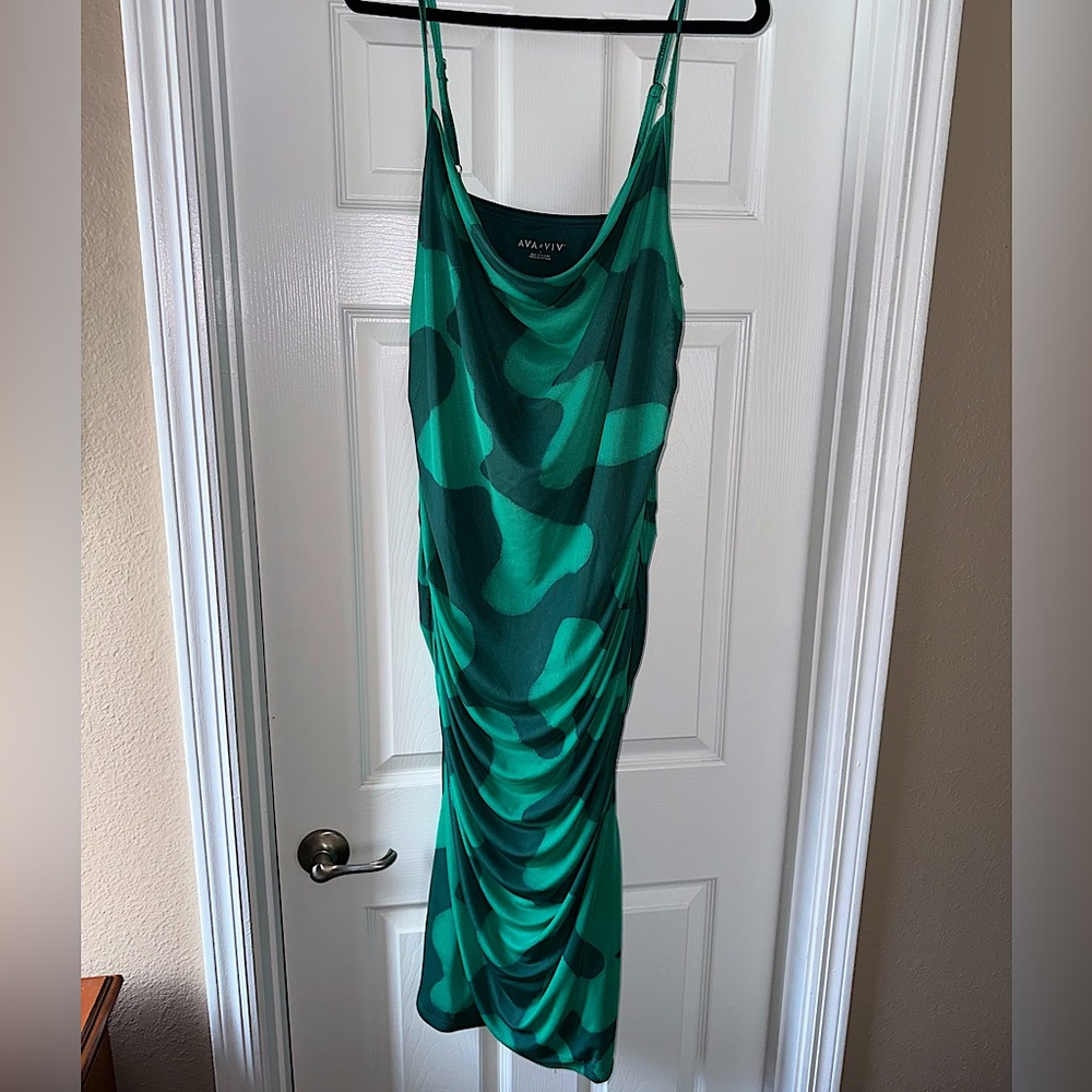 Ava Viv X green rushed cowl neck midi dress